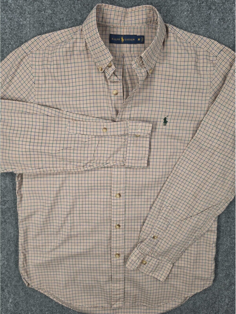 Ralph Lauren Shirt Mens M Brown Plaid Check Button Down Pony 100% Cotton